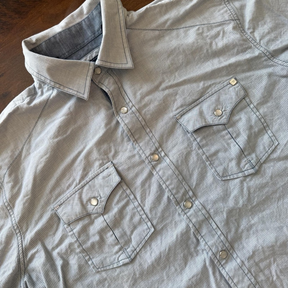 7 Diamonds Shirt Mens 2XL Blue Stripe Long Pearl Snap Front Chambray Western